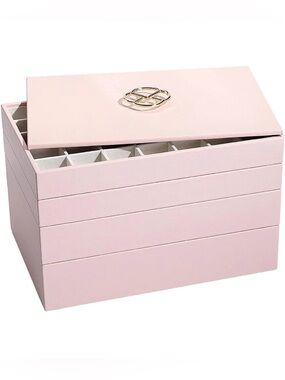 Vlando Stackable 4-Layer Jewelry Tray Organizer Box with Lid Pink